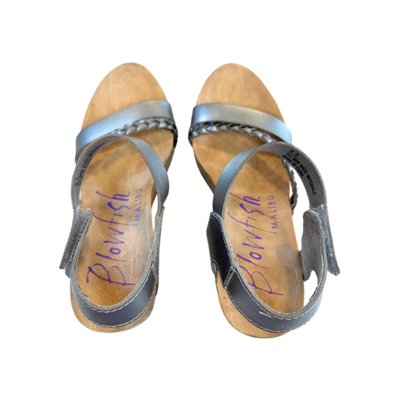 Blowfish Malibu Sandals Wedge Platform Faux Leather Silver Strappy Metallic 8.5 - Picture 5 of 10